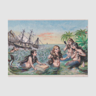 Papel De Seda Oceano Náutico Mágico Sereia
