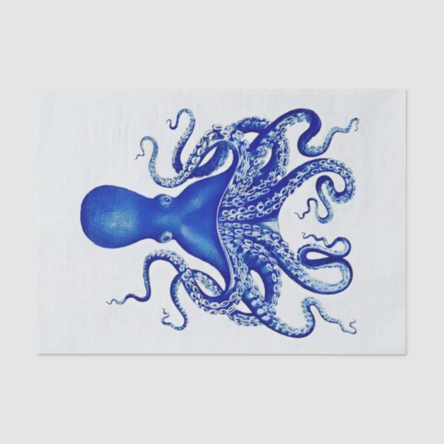 Papel De Seda Octopus azul sobre fundo branco (Frente )