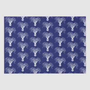 Papel De Seda Octopus Estilizado Vintage Desenho #8 Azul Branco 