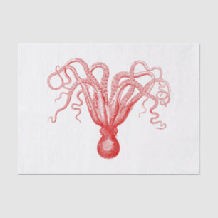 Papel De Seda Octopus Estilizado Vintage Desenho 8 Vermelho