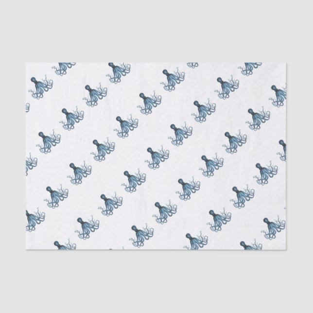 Papel De Seda Octopus kraken litoral azul oceânico (Frente )