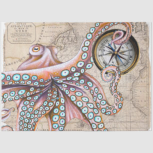 Papel De Seda Octopus Kraken Vintage Compass Rosa