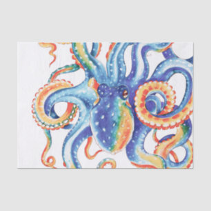 Papel De Seda Octopus Tentags Colorida Watercolor Art