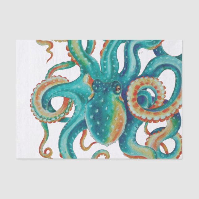 Papel De Seda Octopus Teto Watercolor Tentacle (Frente )