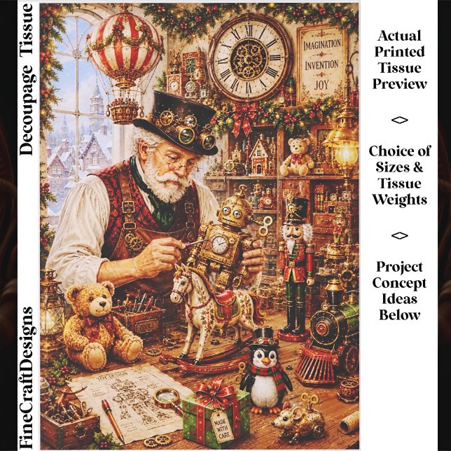 Papel De Seda Oficina de Brinquedos de Natal Steampunk FV4 Decou (Criador carregado)