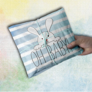 Papel De Seda Oh Baby White Bunny Rabbit Blue Stripe
