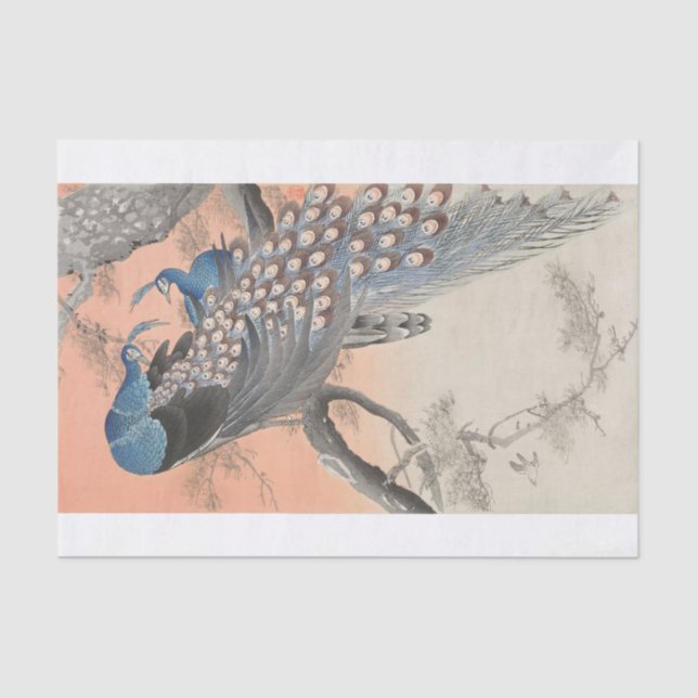 Papel De Seda Ohara Koson | Duas Peacocks na Ramificação das Árv (Frente )