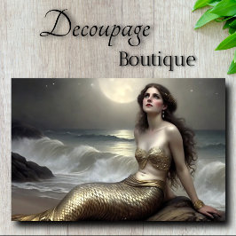 Papel De Seda Olhar de Sereia Dourada ao Luar Decoupage
