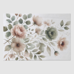 Papel De Seda Oliveira Empoeirada & Floral Moderno Aquarela Rosa