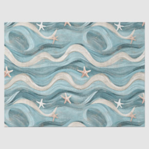Papel De Seda Onda Azul Costeira Creme Estrela-do-Mar