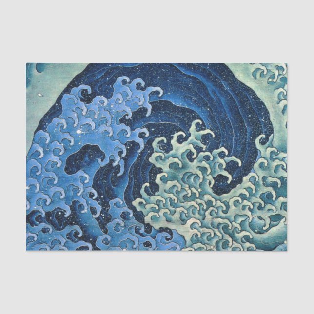 Papel De Seda Onda Feminina Hokusai Vintage Oceano  (Frente )