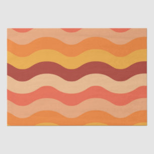 Papel De Seda Ondas abstratas retrô dos anos 70 laranja e amarel