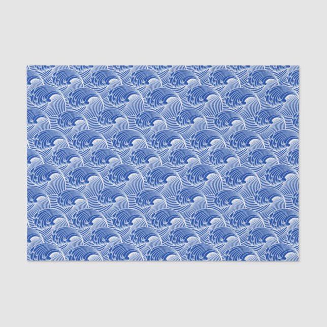 Papel De Seda Ondas, azuis cobaltos e branco japoneses do (Frente )