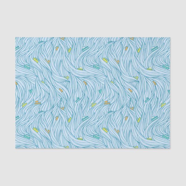 Papel De Seda Ondas com Barcos (Frente )