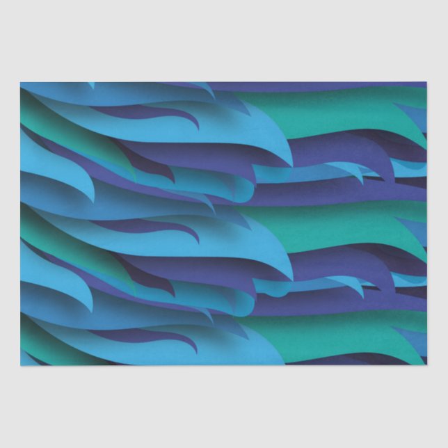 Papel De Seda Ondas de diferentes cores de azul para verde (Frente )
