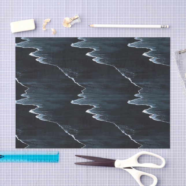 Papel De Seda Ondas do Oceano Praia Noite (Arte )