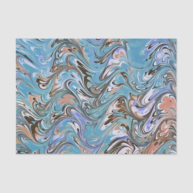 Papel De Seda Ondas Em Abstrato De Arte Azul Acrílica (Frente )