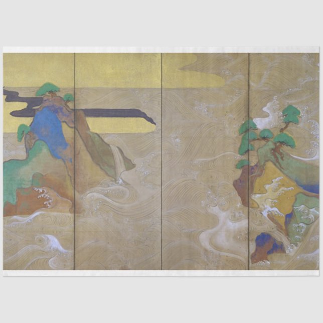 Papel De Seda Ondas em Matsushima (Esquerda), Tawaraya Sotatsu (Frente )