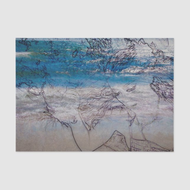 Papel De Seda Ondas Náuticas Brancas Azuis Da Sereia (Frente )