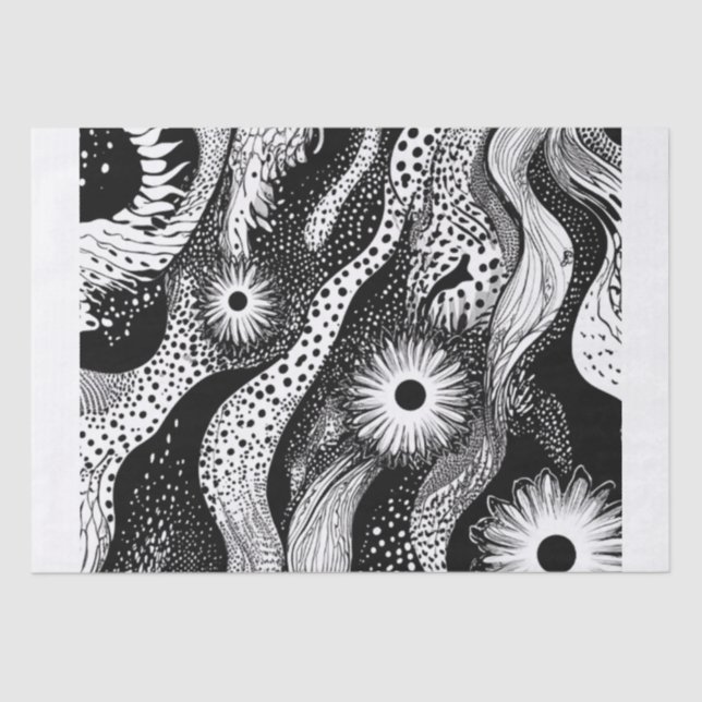Papel De Seda Ondas Pontas Pretas E Brancas (Frente )