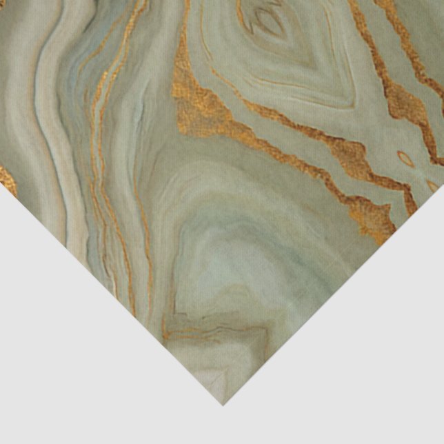 Papel De Seda Ônix Verde Salvia Com Dourado (Detalhes)