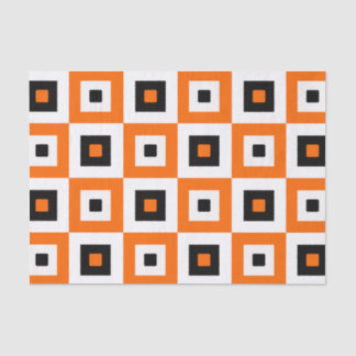 Papel De Seda Orange Black White Checkered Squares Pattern
