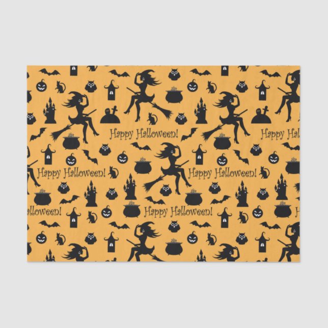 Papel De Seda Orange Halloween Silhouettes (Frente )
