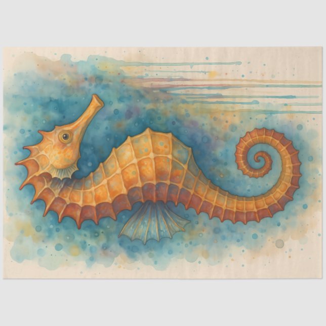 Papel De Seda Orange Seahorse Nautical Coastal Art for Decoupage (Frente )