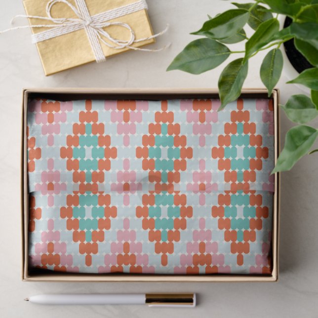 Papel De Seda Orange Teal Pink Folk Diamond Geometric Pattern (Presente)