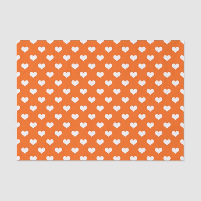 Papel De Seda Orange White Love Heart Pattern Design (Frente )