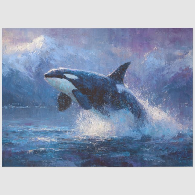 Papel De Seda Orca Irrompendo Perto das Montanhas Nevadas (Frente )