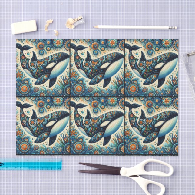 Papel De Seda Orca Killer Baleia Whimsical Náutica (Arte )
