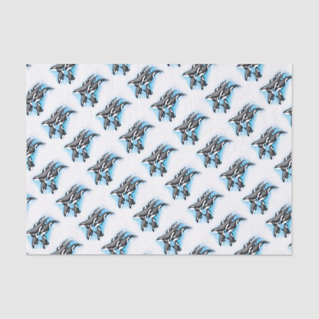 Papel De Seda orcas em azul (Frente )