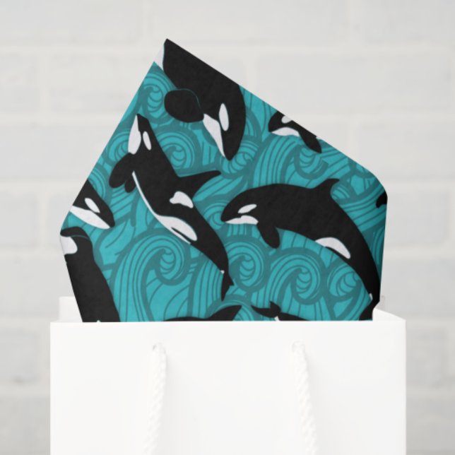 Papel De Seda Orcas Matadoras no Oceano Patternadas (Sacola de presentes)