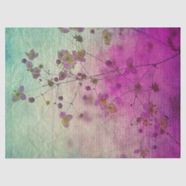 Papel De Seda Orchid teal and purple floral script texture look (Frente )