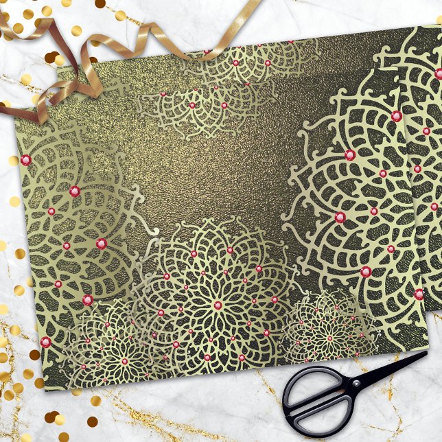 Papel De Seda Oriental Luxury Dourado Mandala Com Pedras Vermelh (Criador carregado)