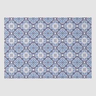 Papel De Seda Ornamentado Azul Floral Mediterrâneo Azulejo Sici