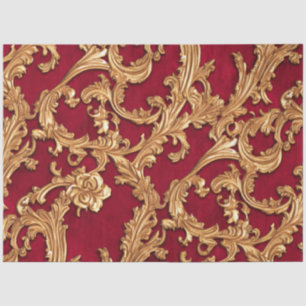 Papel De Seda Ornamentado Barroco Ouro Floral Damasco Vermelho V