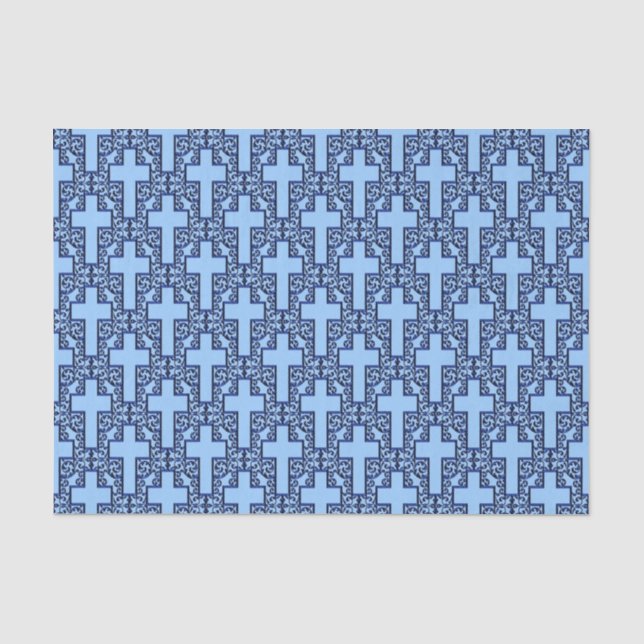 Papel De Seda Ornamentado Cross 18 Blue-TISSUE WRAPPING PAPER (Frente )