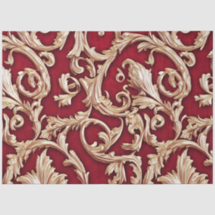 Papel De Seda Ornamentado Dourado Barroco Floral Damasco Vermelh