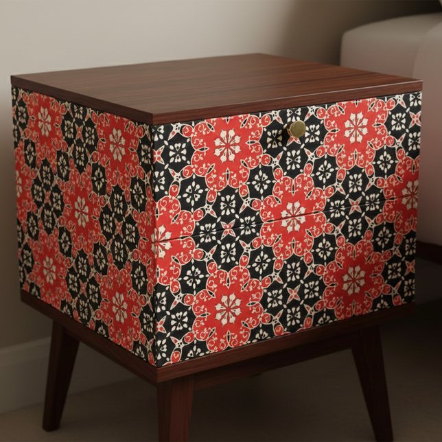 Papel De Seda Ornamentado Elegante Mosaico Vermelho Negro Branco (Criador carregado)