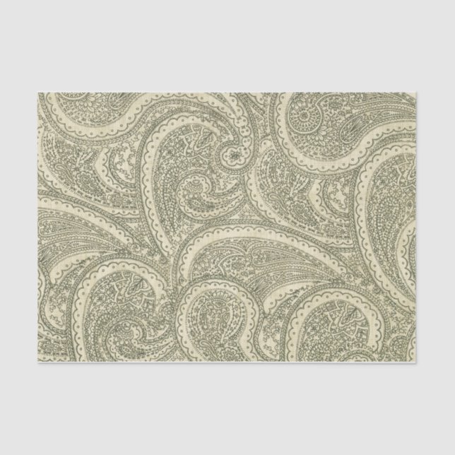 Papel De Seda Ornamentado Elegante Paisley trava preto e branco (Frente )