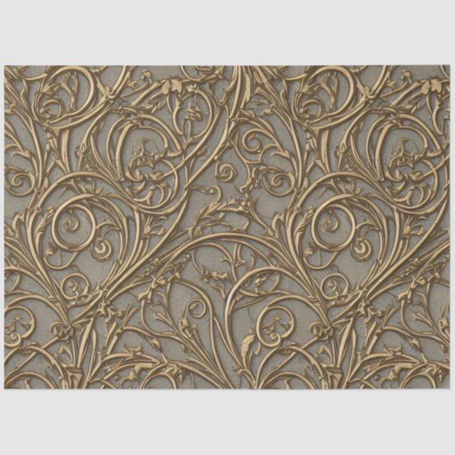 Papel De Seda Ornamentado Floral de Bronze Real (Frente )