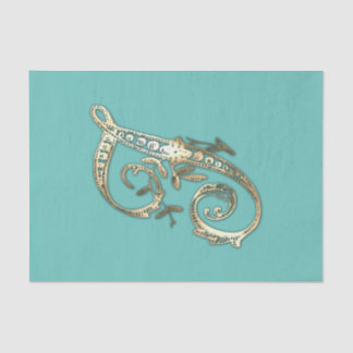 Papel De Seda Ornamentado Vintage Dourado Monograma J Tecido