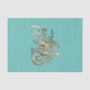 Papel De Seda Ornamentado Vintage Monograma Dourado W Tecido