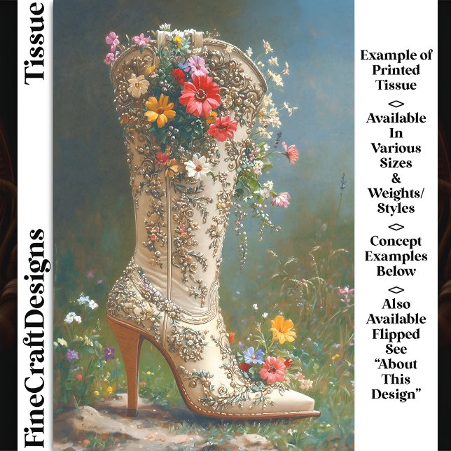 Papel De Seda Ornamentado Wildflower Cowgirl Boot DG1R Desaparec (Criador carregado)