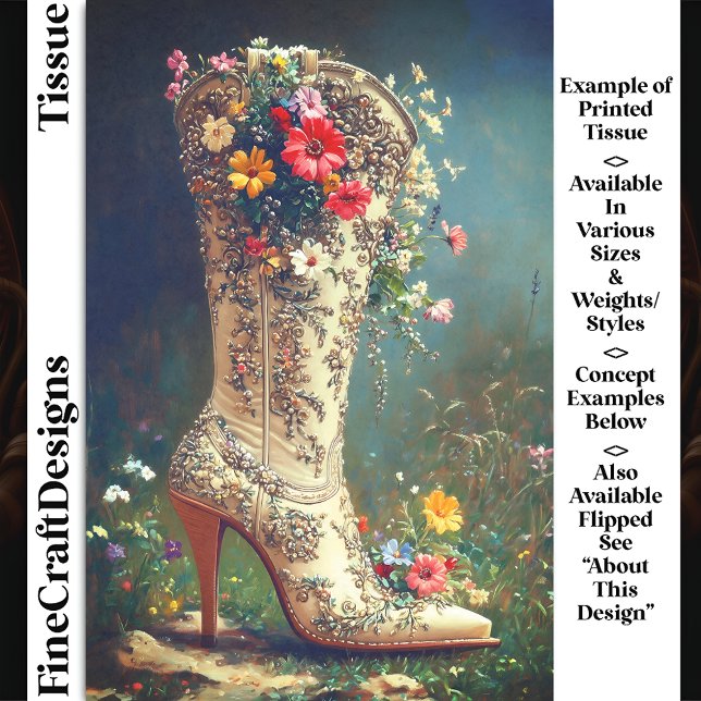 Papel De Seda Ornamentado Wildflower Cowgirl Boot DG1RF (Criador carregado)