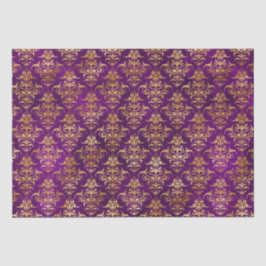 Papel De Seda Ornamental Purple & Gold Damask Pattern