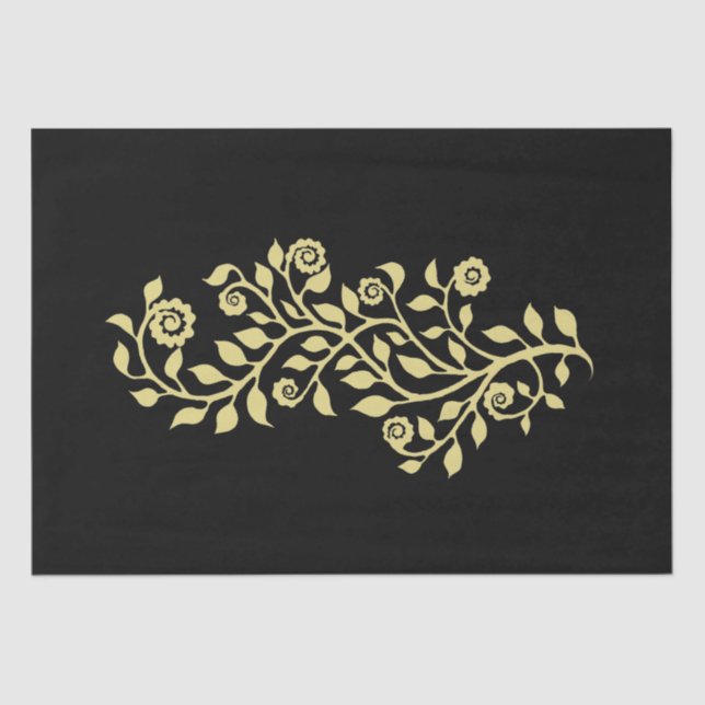 Papel De Seda Ornamento Floral Suave e Ouro Negro Simples (Frente )