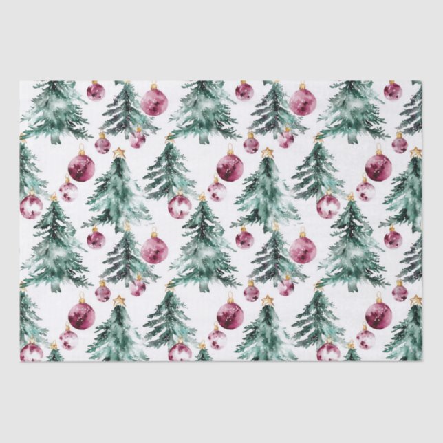 Papel De Seda Ornamentos de Árvores de Natal Verde Borgonha (Frente )